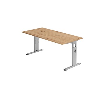 4032062187746 - Schreibtisch O-Serie VOS16 R S manuell höhenverstellbar 65-85cm (H) 160x80cm (BxT) rechteckig asteiche   silber 40320621877