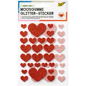 4001868142280 - Moosgummi Glitter-Sticker HEARTS LOVE rot hellrosa 50 St