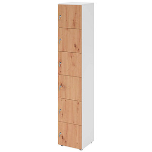 HAMMERBACHER Schließfachschrank weiß, asteiche V264L6/W/R/DS, 6 Schließfächer 40,0 x 42,0 x 215,6 cm