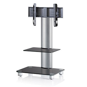 TV-Ständer mit Rollen Bilano silber, schwarzglas