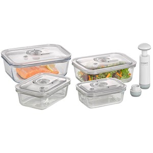 4038437011975 - Caso Vakuumbehälter »1197 VacuBoxx« Glas Tritan (Set 5-tlg VacuBoxx 4er Set eckig inkl Adapter+Handpumpe) weiß 4038437011975 - Caso Vakuumbehälter »1197 VacuBoxx« Glas Tritan (Set 5-tlg VacuBoxx 4er Set eckig inkl Adapter+Handpumpe) weiß