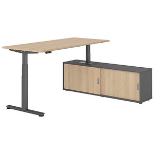 4032062330197 - VXDSM19SB elektrisch höhenverstellbarer Schreibtisch eiche rechteckig T-Fuß-Gestell grau 1800 x 800 cm
