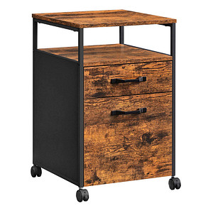 0194343011127 - VASAGLE Rollcontainer mit 2 Schubladen Aktenschrank Nachttisch Büroschrank mit Rädern 66 x 41 x 45 cm stabiles Stahlgestell vintagebraun-schwarz