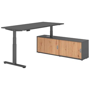 4032062330142 - VXDSM19SB elektrisch höhenverstellbarer Schreibtisch grafit rechteckig T-Fuß-Gestell grau 1800 x 800 cm