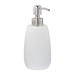 4052025908669 - Seifenspender 300 ml nachfüllbar Bad Küche Flüssigseifenspender rund Polyresin Edelstahlpumpe weiß - Relaxdays