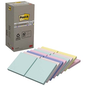 Post-it Haftnotizen 654-1RPT, Recycling Notes Tower Pastell Rainbow, 76x76mm, je 4 x mint/rosa/je 3 x hellblau/flamingopink/2 x gelb, qu 16 Stück