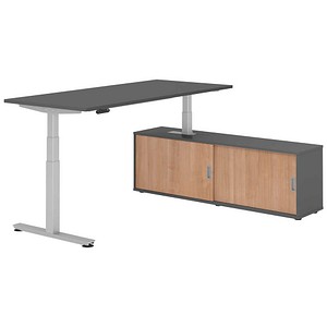 4032062329849 - VXDSM19SB elektrisch höhenverstellbarer Schreibtisch grafit rechteckig T-Fuß-Gestell silber 1800 x 800 cm