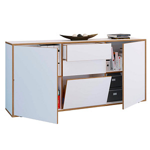 4051814444944 - Holz Kommode Sideboard mit Drehtüren Schubladen und einer Klappe Büromöbel Maße ca H 74 x B 160 x T 33cm - Salia 4051814444944 - Holz Kommode Sideboard mit Drehtüren Schubladen und einer Klappe Büromöbel Maße ca H 74 x B 160 x T 33cm - Salia