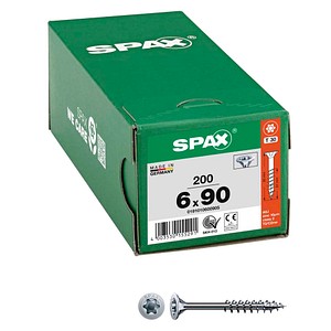 4003530155291 - Universalschraube 6 x 90 mm 200 Stück Teilgewinde Senkkopf t-star plus T30 4CUT wirox - 0191010600905 - Spax