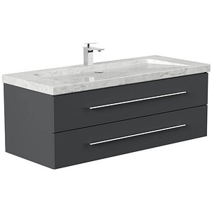 4251982676950 - Badmöbel Marmor Carrara White YAMO 130 cm 1 Hahnloch SoftClose weiß hochglanz