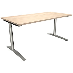 4260267323441 - fm fastline höhenverstellbarer Schreibtisch akazie rechteckig C-Fuß-Gestell Rundrohr silber 1600 x 800 cm