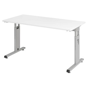 HAMMERBACHER OS614 Schreibtisch weiß rechteckig, C-Fuß-Gestell silber 140,0 x 67,2 cm