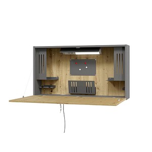 4032062194829 - Wandschreibtisch ideal für das Home Office ausklappbare Tischplatte umfangreiche Innenausstattung B 1200 x T 260 x H 650 mm graphit Asteiche 4032062194829 - Wandschreibtisch ideal für das Home Office ausklappbare Tischplatte umfangreiche Innenausstattung B 1200 x T 260 x H 650 mm graphit Asteiche