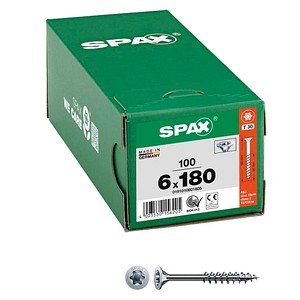 4003530156205 - Universalschraube 6 x 180 mm 100 Stück Teilgewinde Senkkopf t-star plus T30 4CUT wirox - 0191010601805 - Spax