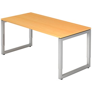 HAMMERBACHER RS16 höhenverstellbarer Schreibtisch buche rechteckig, Kufen-Gestell silber 160,0 x 80,0 cm
