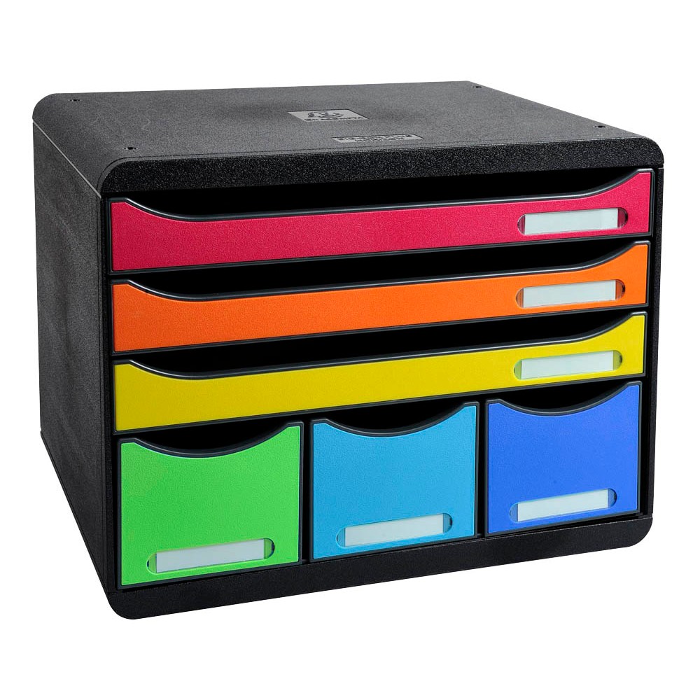 Exacompta Schubladenbox STORE-BOX rot, orange, gelb, grün, hellblau,  violett 306798D, DIN A4+ quer mit 6 Schubladen >> büroshop24