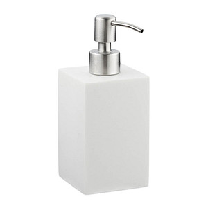 4052025908621 - Seifenspender 300 ml nachfüllbar Bad Küche Flüssigseifenspender eckig Polyresin Edelstahlpumpe weiß - Relaxdays