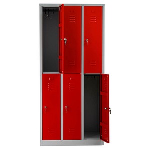 4260090176153 - Spind 106122 Metall 3 Abteile mit 6 Fächern abschließbar 90x195cm (BxH) rot 4260090176153 Gürkan