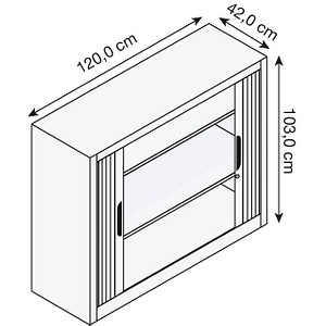 4050646447239 - Rollladenschrank mit Horizontal-Jalousie HxBxT 1030 x 1200 x 420 mm 2 Fachböden 25 Ordnerhöhen weißaluminium C+P