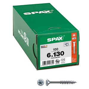 4003530157622 - Universalschraube 6 x 130 mm 100 Stück Teilgewinde Senkkopf t-star plus T30 4CUT wirox - 0191010601305 - Spax