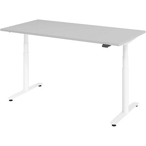 HAMMERBACHER VXDLR16 elektrisch höhenverstellbarer Schreibtisch lichtgrau rechteckig, T-Fuß-Gestell weiß 160,0 x 80,0 cm