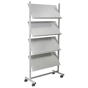 4012086046052 - helit Rolling Show DIN A4 Prospekthalter Silber H6813499 750 (B) x 390 (T) x 1580 (H) mm
