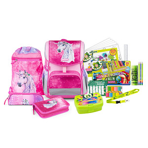 JOLLY Schulranzen-Set ERGONOMIC FLEXI Kunstfaser pink