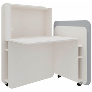 fm FLATup  Sekretär diamantweiß/ hellblau rechteckig, weiß 107,0 x 41,5 – 91,0 cm