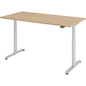 HAMMERBACHER VXDLR16 elektrisch höhenverstellbarer Schreibtisch eiche rechteckig, T-Fuß-Gestell silber 160,0 x 80,0 cm