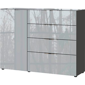 4005949369467 - Sideboard Genua mit 4 Schubladen und 1 Tür Glasfront- und auflage B 1340 x T 420 x H 1020 mm graphit silbergrau