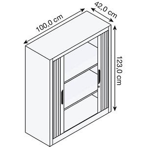 4062084586449 - Rollladenschrank mit Horizontal-Jalousie HxBxT 1230 x 1000 x 420 mm 2 Fachböden 3 Ordnerhöhen verkehrsweiß 4062084586449 - Rollladenschrank mit Horizontal-Jalousie HxBxT 1230 x 1000 x 420 mm 2 Fachböden 3 Ordnerhöhen verkehrsweiß