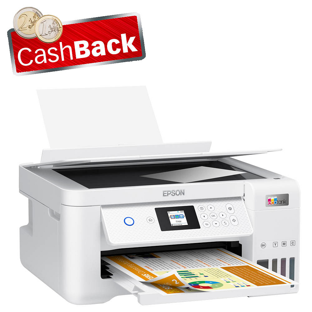 AKTION: EPSON EcoTank ET-2856 3 in 1 Tintenstrahl-Multifunktionsdrucker  weiß mit CashBack >> büroshop24