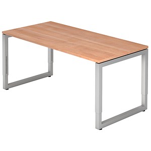 HAMMERBACHER RS16 höhenverstellbarer Schreibtisch nussbaum rechteckig, Kufen-Gestell silber 160,0 x 80,0 cm