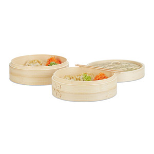 3 relaxdays Bambusdämpfer Natur 24,0 cm