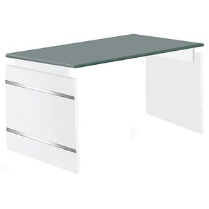 4044917423398 - Schreibtisch 11440312 manuell höhenverstellbar 68-76cm (H) 160cmx80cm (BxT) rechteckig grafit   weiß mit alusilbernen Appli