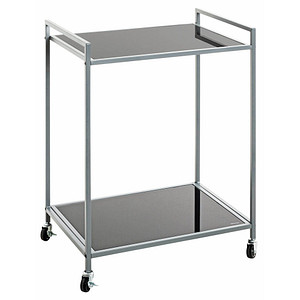 4001070241979 - Mobiler Beistelltisch HAKU 2 Ablagen mit jeweils bis zu 6 kg Tragkraft B 500 x T 360 x H 690 mm Stahl ESG-Sicherheitsglas grau schwarz