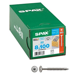 4003530177880 - Hiforce 8 x 100 mm 50 Stück Vollgewinde Tellerkopf t-star plus T40 4CUT Edelstahl rostfrei A2 - 0257000801005 - Spax