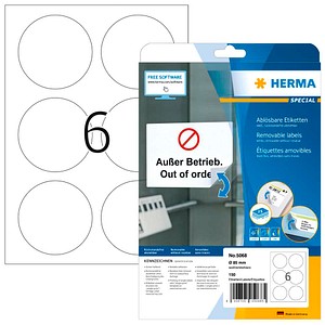HERMA Etiketten 5068 weiß 85,0 x 85,0 mm, 25 Blatt