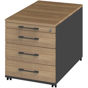 röhr objekt.pur Rollcontainer eiche, anthrazit 4 Auszüge