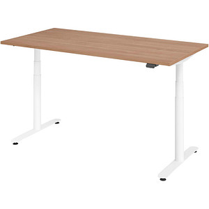 HAMMERBACHER VXDLR16 elektrisch höhenverstellbarer Schreibtisch nussbaum rechteckig, T-Fuß-Gestell weiß 160,0 x 80,0 cm