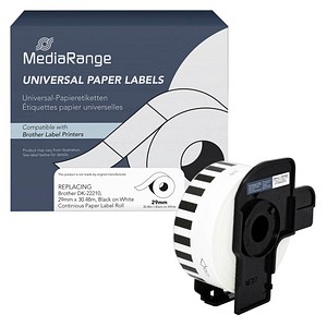 4260459618171 - Papieretikett kompatibel zu Brother DK-22210 29 mm x 3048 m schwarz auf weiß 4260459618171 MediaRange 4260459618171 - Papieretikett kompatibel zu Brother DK-22210 29 mm x 3048 m schwarz auf weiß 4260459618171 MediaRange