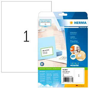 HERMA Etiketten 8637 weiß 210,0 x 297,0 mm, 10 Blatt