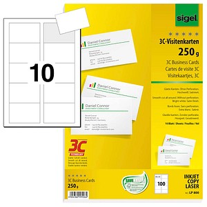 SIGEL Visitenkarten LP800 satiniert weiß 250 g/qm, 100 St.