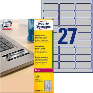 2.700 AVERY Zweckform Typenschildetiketten L6011-100 silber