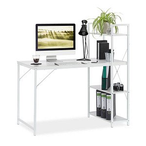 relaxdays Schreibtisch weiß rechteckig, 4-Fuß-Gestell weiß 120,0 x 62,0 cm