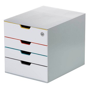 DURABLE Schubladenbox VARICOLOR® MIX SAFE  weiß mit bunten Farblinien 762627, DIN A4 mit 4 Schubladen, 1 St.