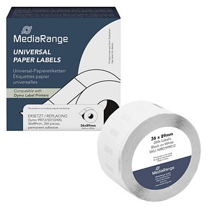 MediaRange Etikettenrollen für Etikettendrucker ersetzt DYMO 99012/S0722400 weiß, 36,0 x 89,0 mm, 1 x 260 Etiketten
