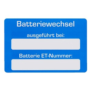 EICHNER Aufkleber Batteriewechsel ausgeführt bei, blau/weiß, 250 St.