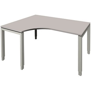 4260267326329 - fm Sidney höhenverstellbarer Schreibtisch lichtgrau Bogenform 4-Fuß-Gestell Quadratrohr silber 1600 x 800 cm