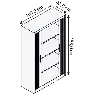 4050646447284 - Rollladenschrank mit Horizontal-Jalousie HxBxT 1660 x 1000 x 420 mm 3 Fachböden 4 Ordnerhöhen weißaluminium 4050646447284 - Rollladenschrank mit Horizontal-Jalousie HxBxT 1660 x 1000 x 420 mm 3 Fachböden 4 Ordnerhöhen weißaluminium